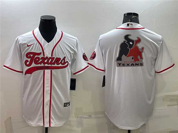 Men%27s Houston Texans White Team Big Logo With Patch Cool Base Stitched Baseball Jersey